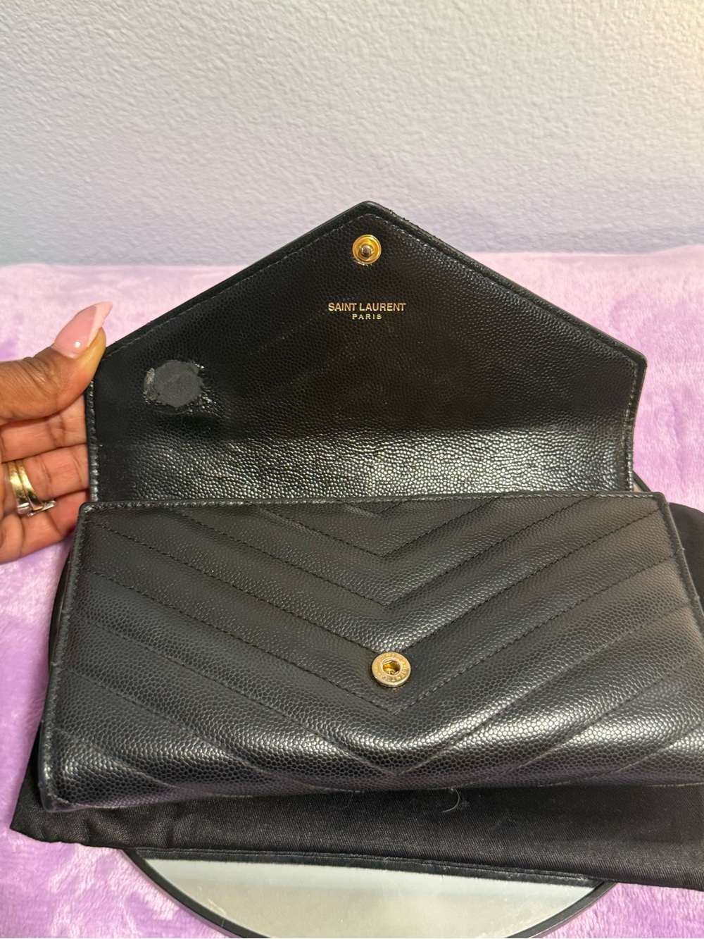 Authentic YSL Black Grained Leather Cassandre Matelassé Large Flap Wallet - Picture 9 of 14